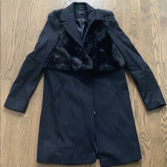 TopShop Longline Pea Coat Faux Fur Vest Navy Small - Picture 4 of 15
